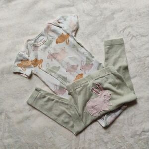 Short Sleeve Bunny Onesie & Pant Set | Bunny Butt Sage Green | 18M